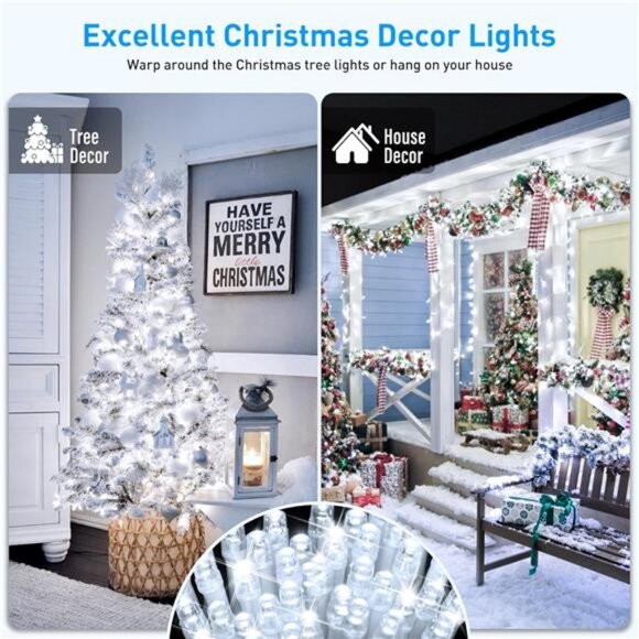 66ft 200 LED White Christmas String Lights Bedroom, Connectable String Lights - Picture 6 of 7
